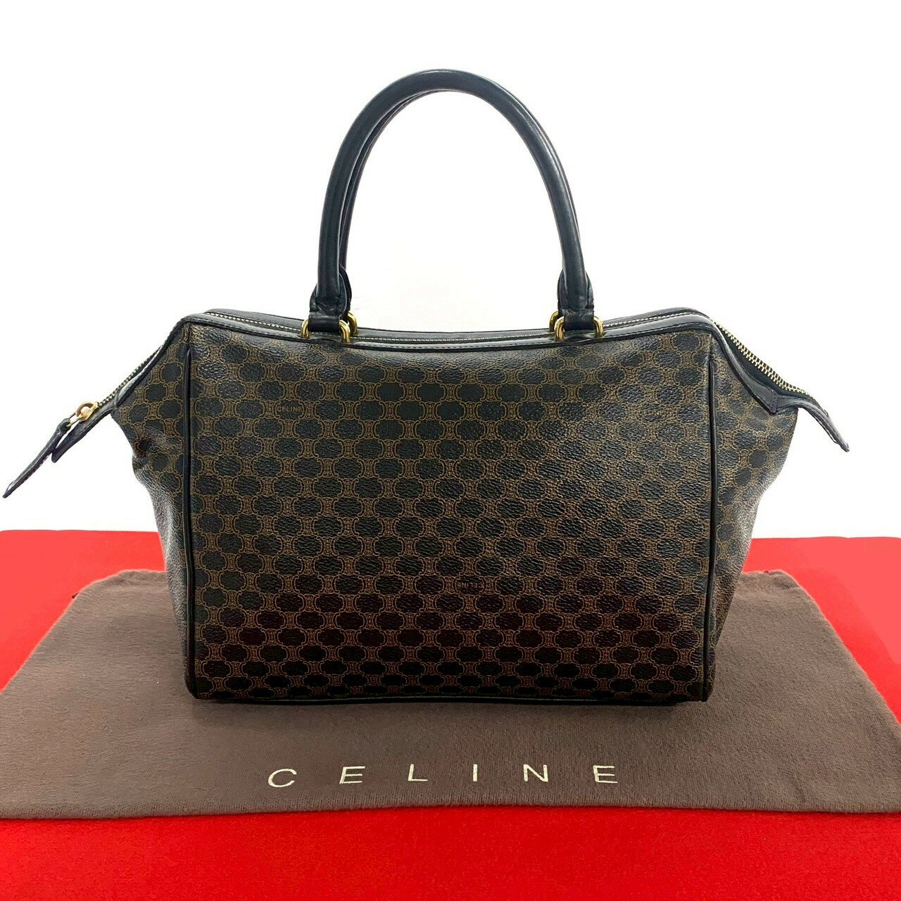 【ポイント2倍】極 美品 CELINE セリーヌ ヴィンテージ マカダム ブラゾン トリオンフ 柄 レザー ハンドバッグ ミニ ボストンバッグ ブラック 40862【送料無料】【中古】(4)