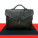 【ポイント2倍】極 美品 BOTTEGA VENETA ボッテガヴェネタ イントレチャート レザー 本革 ビジネスバッグ ブリーフケース ハンドバッグ ブラック...