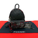 【ポイント2倍】未使用保管品 カード シール有 24番台 CHANEL シャネル ココマーク ツイード ナイロン リュックサック デイパック ブラック レッド ...