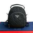 【ポイント2倍】極 美品 PRADA プラダ 三角ロゴ 金具 キルティング ナイロン サフィアーノ レザー 本革 ミニ リュックサック デイパック ブラック 8...