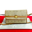 【ポイント2倍】極 美品 Christian Dior クリスチャンディオール ハニカム 柄 ロゴ 金具 レザー ショルダーバッグ ポシェット ブラウン ベージ...