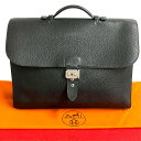 【ポイント2倍】極 美品 □F 刻印 HERMES エルメス サックアデペッシュ 38 フィヨルド 本革 ビジネスバッグ ブリーフケース ハンドバッグ ブラック...