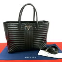 【ポイント2倍】極 美品 PRADA プラダ ダイアグラム ロゴ 金具 レザー 本革 2way ハンドバッグ ミニ トートバッグ ショルダーバッグ ブラック 4...