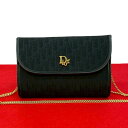 【ポイント2倍】未使用保管品 Christian Dior ディオール トロッター 柄 ロゴ 金具 キャンバス レザー チェーン ミニ ショルダーバッグ ブラック 00283【送料無料】【中古】