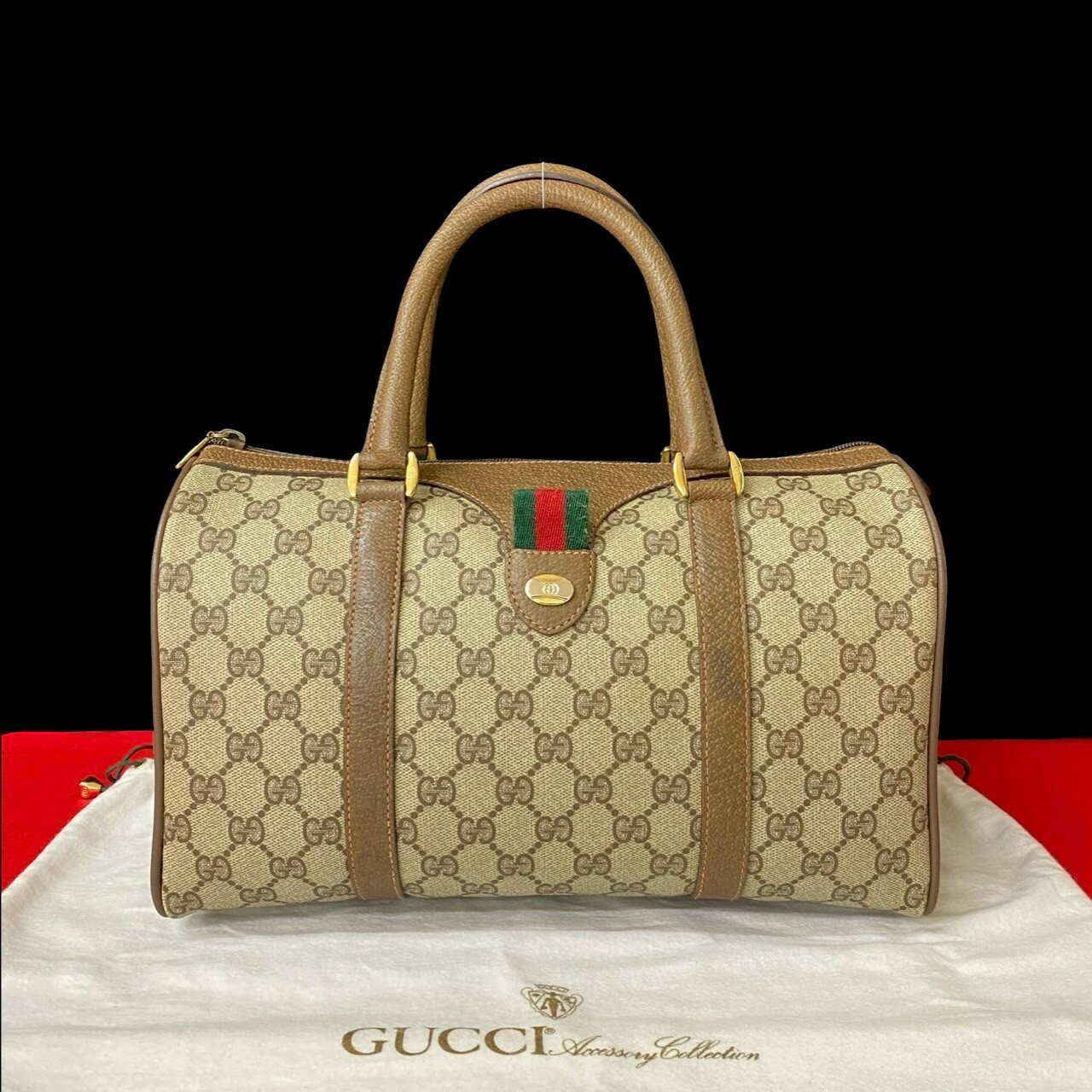 GUCCI オールドグッチ ミニボストンバッグ GGスプリーム 茶色