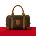 【ポイント2倍】極 美品 CELINE セリーヌ ヴィンテージ マカダム ブラゾン ロゴ 柄 レザー 本革 ミニ ボストンバッグ ハンドバッグ ブラウン 23083【送料無料】【中古】