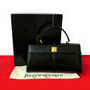 【ポイント2倍】ほぼ未使用品 保存箱 袋付き YVES SAINT LAURENT イヴ サンローラン ヴィンテージ YSL ロゴ金具 レザー 本革 ハンドバッグ ブラック 415-7 【送料無料】【中古】