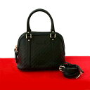 【ポイント2倍】未使用保管品 GUCCI グッチ マイクロ GG シマ レザー 本革 2way ハンドバッグ ショルダーバッグ ミニ ボストンバッグ ブラック 54660【送料無料】【中古】