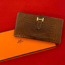 【ポイント2倍】極 美品 ◻︎G 刻印 HERMES エルメス べアン スフレ アリゲーター レザー 二つ折り 長財布 ウォレット 札入れ 小銭入れ ブラウン 45708【送料無料】【中古】