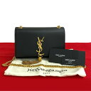 【ポイント2倍】ほぼ未使用 袋付 YVES SAINT LAURENT イヴ・サンローラン カサンドラ YSL ロゴ レザー チェーン ショルダーバッグ ブラック 43869【送料無料】【中古】