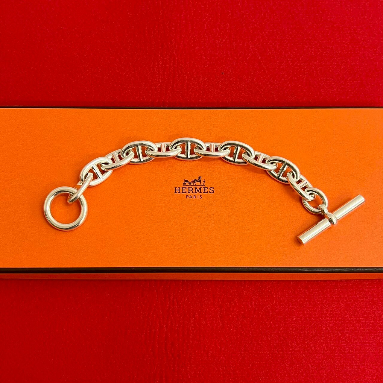 【ポイント2倍】極 美品 HERMES エルメス シェーヌダンクル TGM 11コマ シルバー925 チェーン ブレスレット バングル アクセサリー シルバー 486-5【送料無料】【中古】