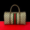 【ポイント2倍】極 美品 GUCCI グッチ オールドグッチ シェリーライン GG ロゴ 柄 金具 レザー 本革 ボストンバッグ ハンドバッグ ブラウン jpb13-3【送料無料】【中古】