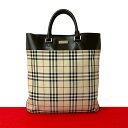 【ポイント2倍】極 美品 BURBERRY バーバリー ロゴ 金具 ノバチェック レザー 本革 キャンバス ハンドバッグ トートバッグ ブラウン ベージュ 35845送料無料】【中古】