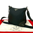 【ポイント2倍】極 美品 袋付き PRADA プラダ 三角ロゴ 金具 テスート ナイロン レザー 本革 ショルダーバッグ ポシェット サコッシュ ブラック 97170【送料無料】【中古】