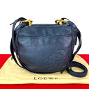【ポイント2倍】極 美品 袋付き LOEWE ロエベ ヴィンテージ アナグラム ロゴ ナッパ レザー 本革 2way ハンドバッグ ショルダーバッグ ネイビー 131-2【送料無料】【中古】