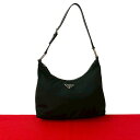 【ポイント2倍】極 美品 PRADA プラダ 三角ロゴ プレート 金具 レザー 本革 テスート ナイロン ワンショルダーバッグ ハンドバッグ ブラック 07211【送料無料】【中古】