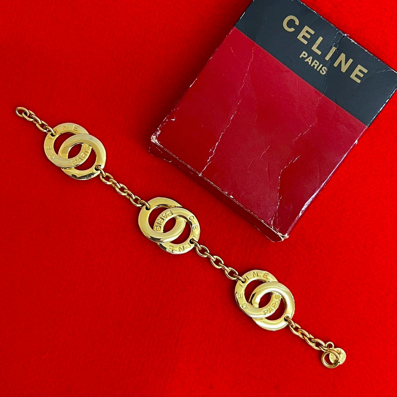 【ポイント2倍】極 美品 保存箱付 CELINE セリーヌ ヴィンテージ サークルロゴ GP チェーン ブレスレット バングル アクセサリー ゴールド jpe59-6【送料無料】【中古】
