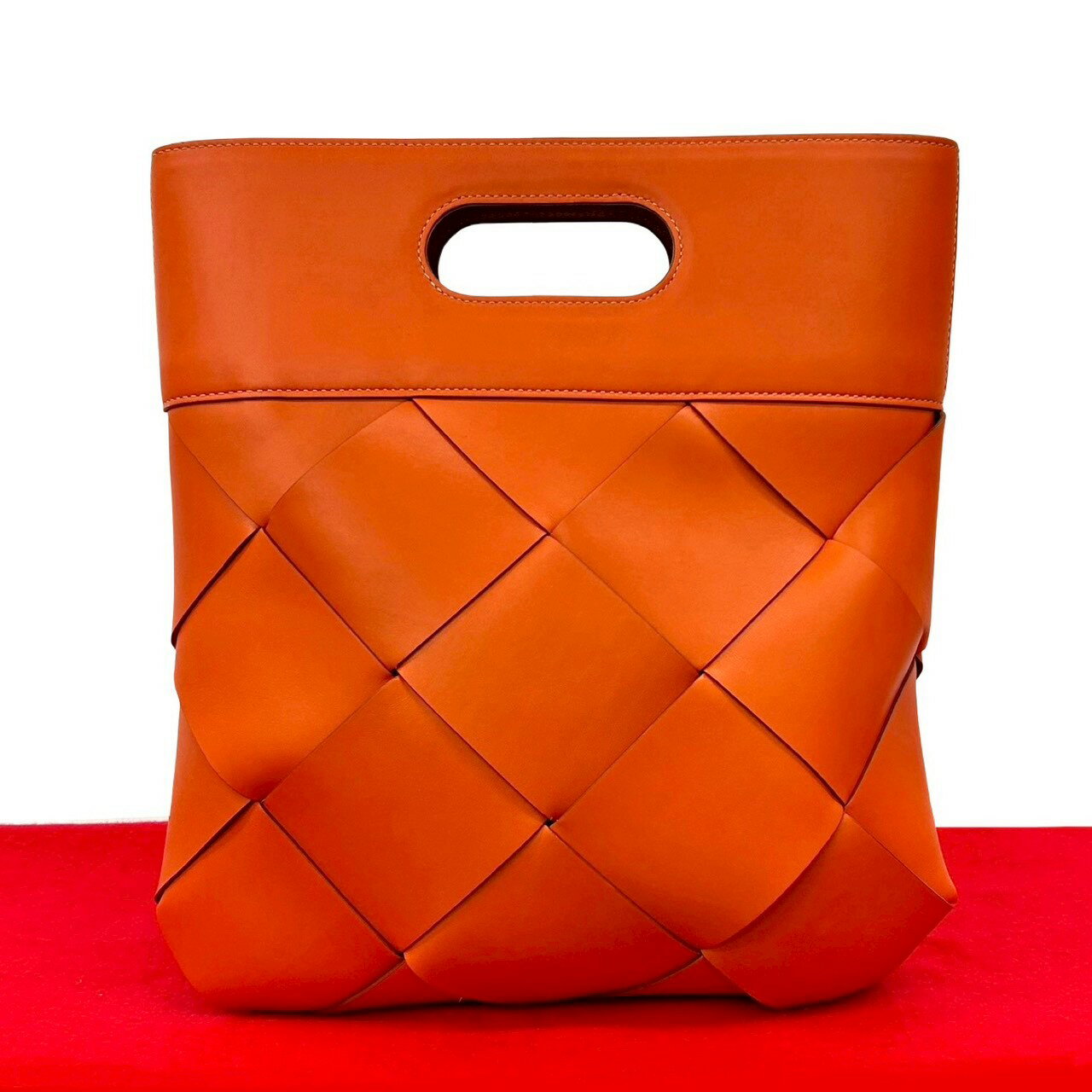 【ポイント2倍】未使用保管品 BOTTEGA VENETA ボッテガヴェネタ スリップ マキシ イントレチャート レザー 本革 トートバッグ オレンジ 19970【送料無料】【中古】