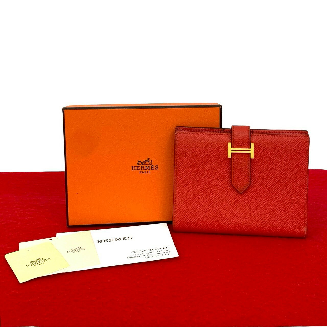 【ポイント2倍】極 美品 箱付 A 刻印 HERMES エルメス ベアン コンパクト ヴォーエプソン レザー 本革 ..