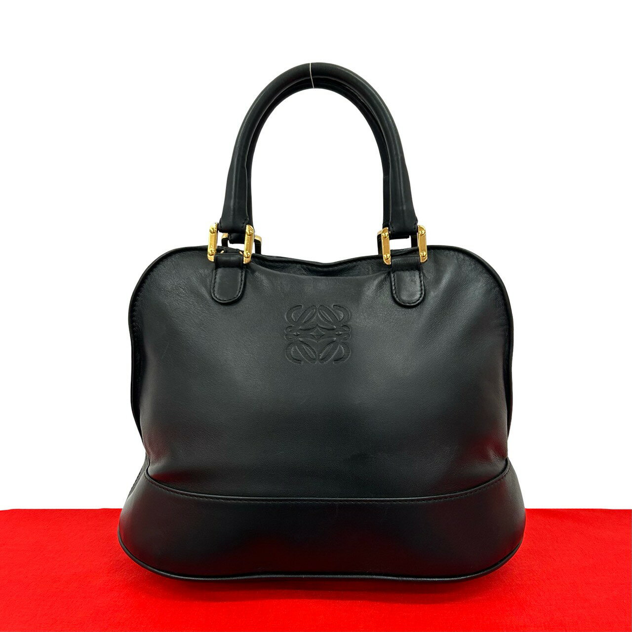 【4/24引取限定】LOEWE（ロエベ）ナッパレザー 春夏向けハンドバッグ♪ 希少マリンカラー LOEWE ロエベ アナグラム ナッパレザー ハンドバッグ ブラウン vintage
