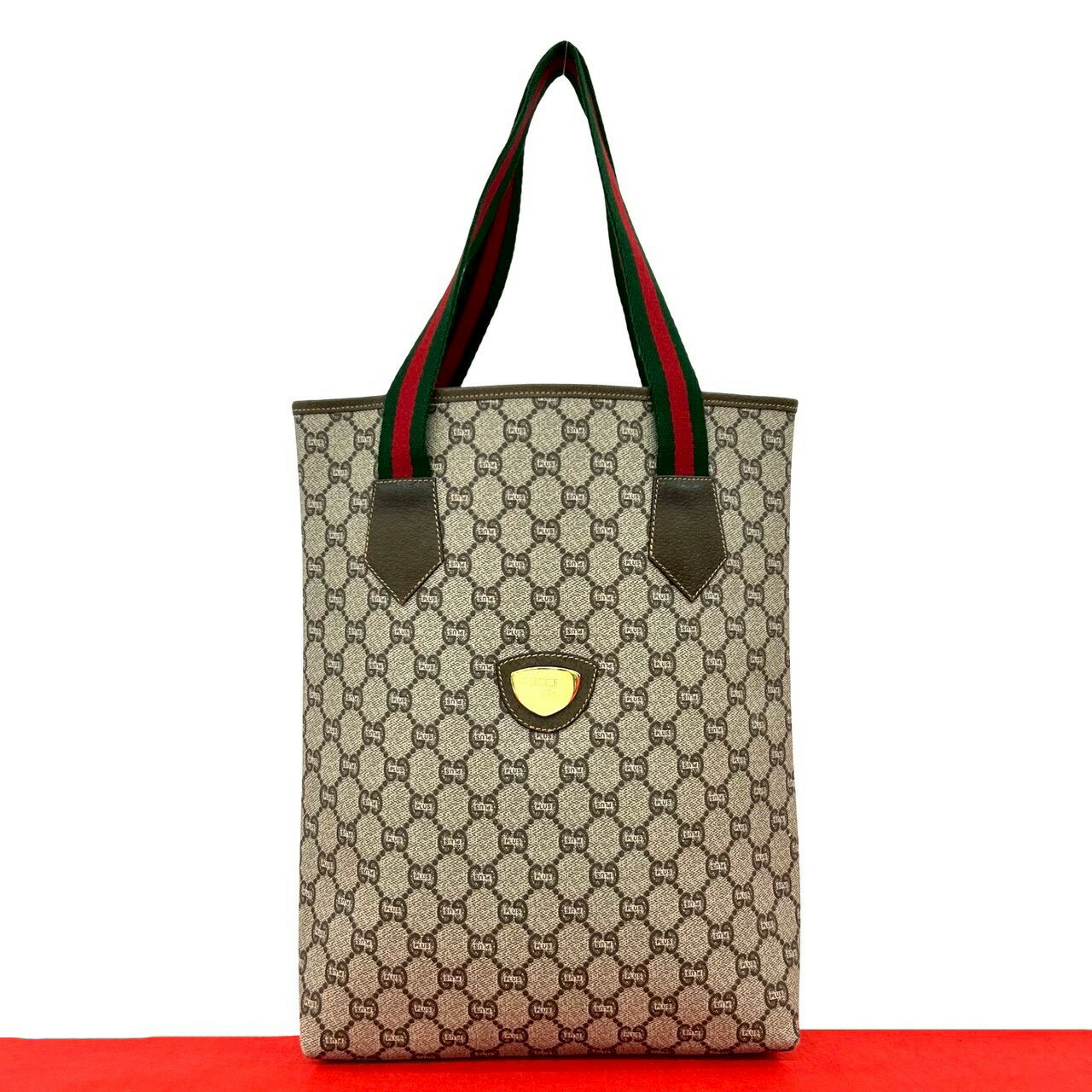 【ポイント2倍】ほぼ未使用 GUCCI グッチ オールドグッチ ヴィンテージ シェリーライン グッチプラス 金具 レザー 本革 トートバッグ ブラウン 32816【送料無料】【中古】
