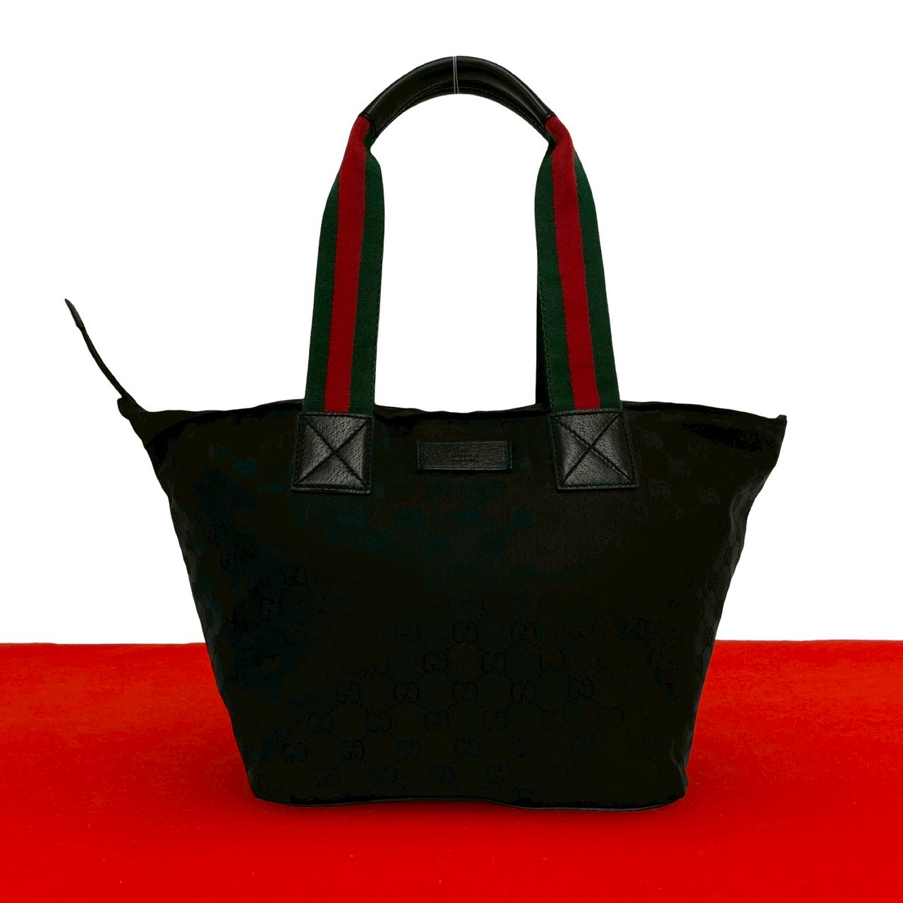 【ポイント2倍】極 美品 GUCCI グッチ シェリーライン GGキャンバス ナイロン レザー 本革 トートバッグ ハンドバッグ ブラック レッド グリーン 68548【送料無料】【中古】