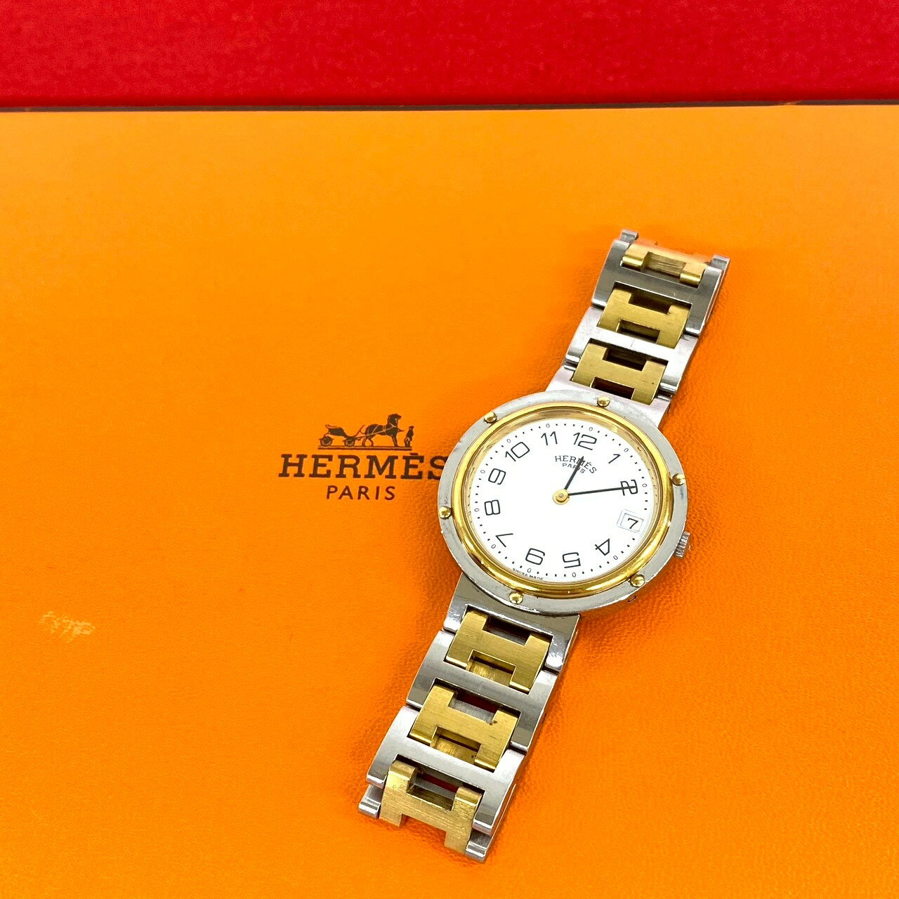【ポイント2倍】稼働品 極 美品 HERMES エルメス ヴィンテージ クリッパー ステンレス GP クォーツ 腕時計 シルバー ゴールド 61216 【送料無料】【中古】