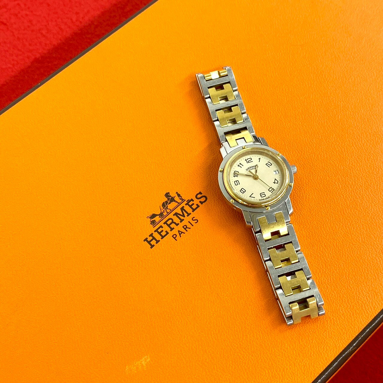 【ポイント2倍】稼働品 極 美品 HERMES エルメス クリッパー ステンレス GP クォーツ 腕時計 リストウォッチ シルバー ゴールド 15872 【送料無料】【中古】