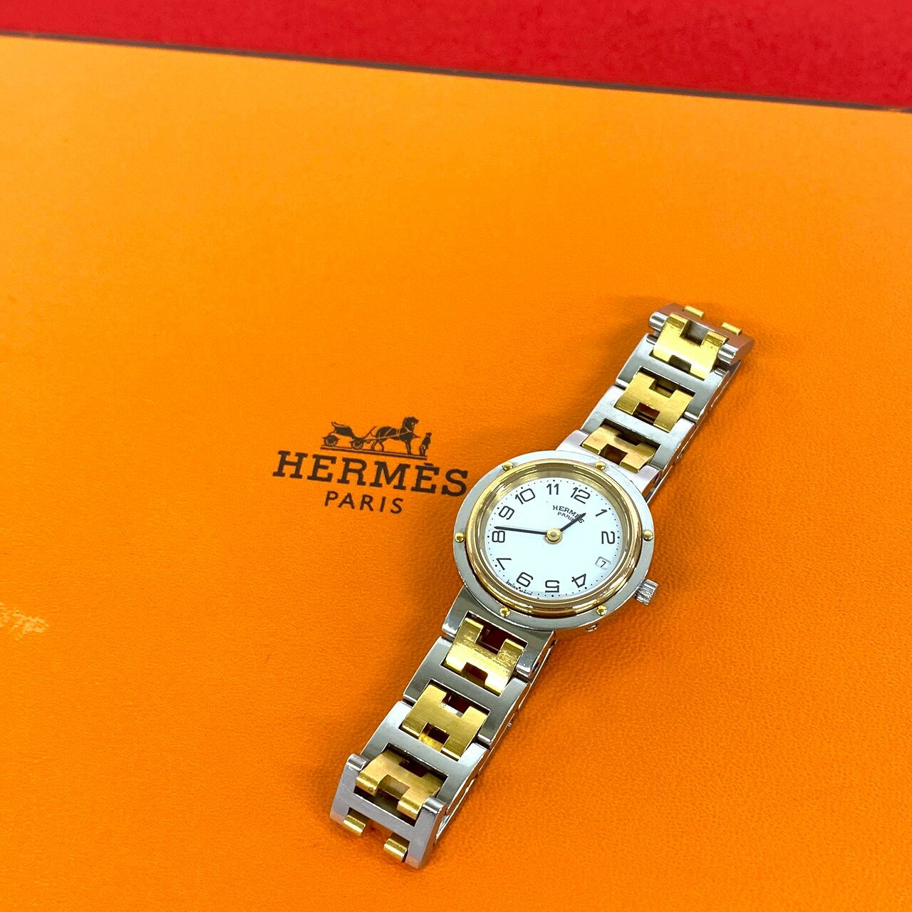 【ポイント2倍】稼働品 極 美品 HERMES エルメス クリッパー ステンレス GP クォーツ 腕時計 リストウォッチ シルバー ゴールド 545033 【送料無料】【中古】