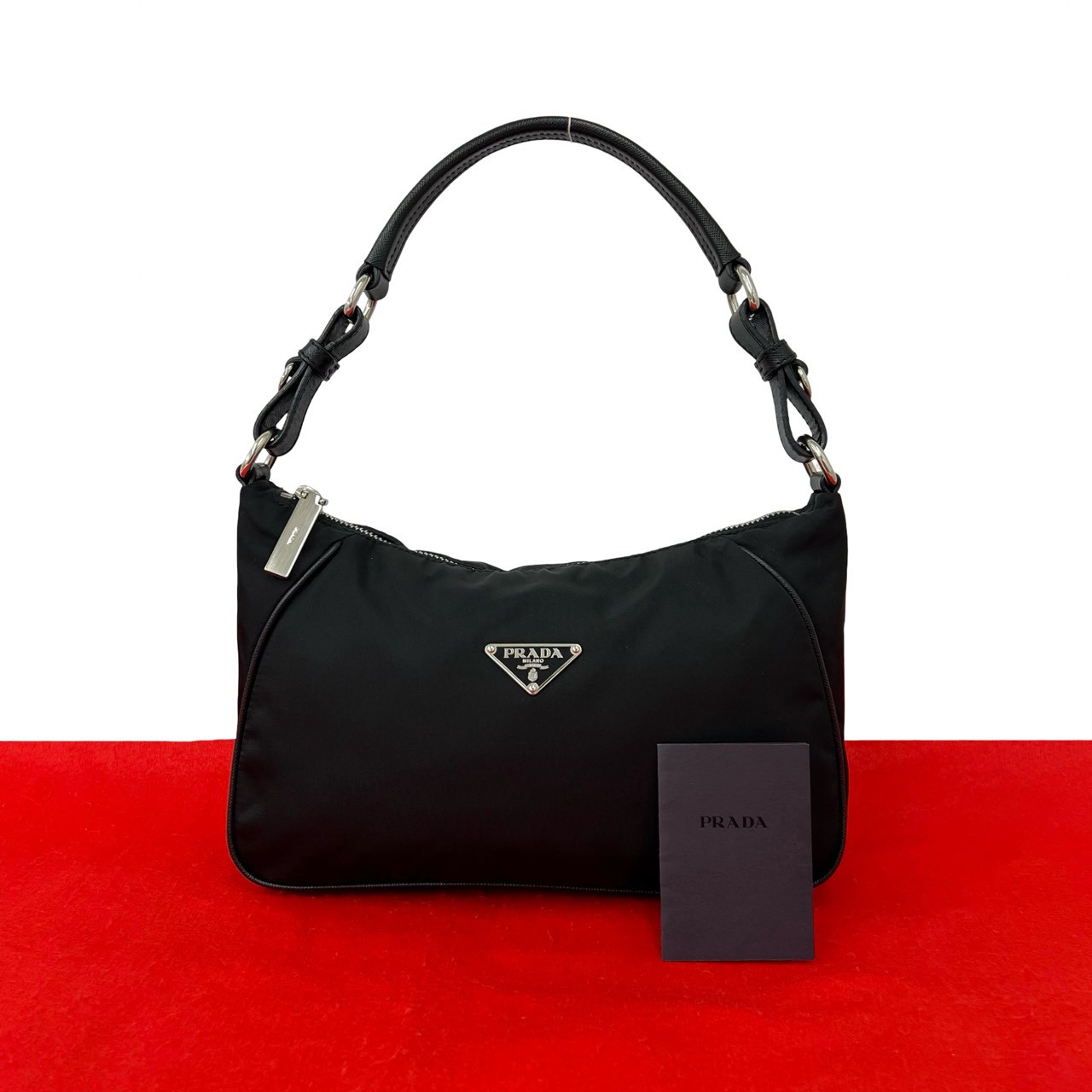 【ポイント2倍】極 美品 PRADA プラダ 三角ロゴ 金具 テスート ナイロン サフィアーノ レザー 本革 ハンドバッグ ミニ ショルダーバッグ ブラック 59919【送料無料】【中古】