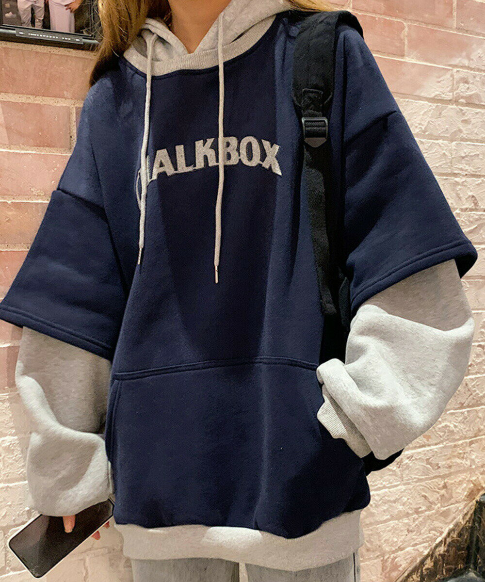 裏起毛 レイヤード風 パーカーレディース 韓国風 フーディー フード付き スウェットトレーナー バイカラー 暖かいプルオーバー ゆったりロングパーカー 90YGL おしゃれ