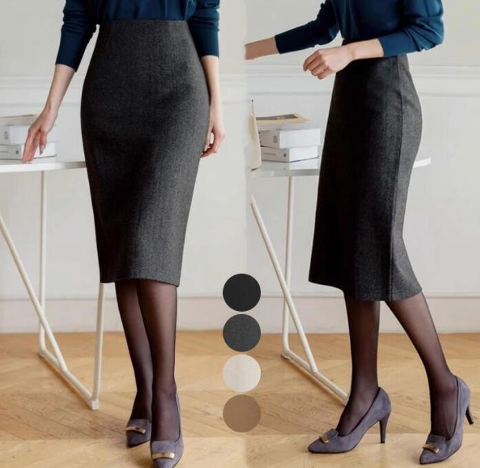 厚 普段着 ロング丈 スリットあり ハイウエスト オフィスロング丈タイトスカート タイトスカート ペンシルスカート ミディアム丈