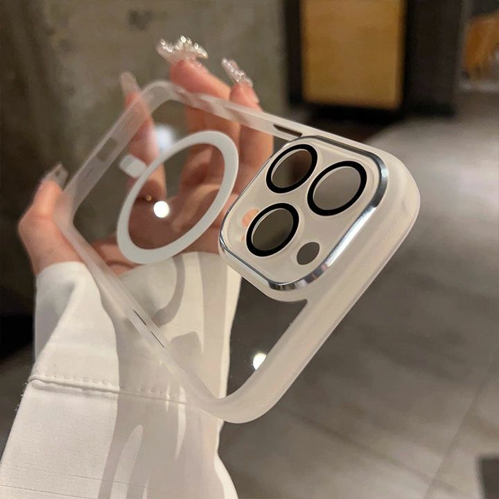 ス カメラレンズ保護 ユニセックス 黒 白 シンプル 透明 magsafe マグセーフ シリコングリップ アイフ..