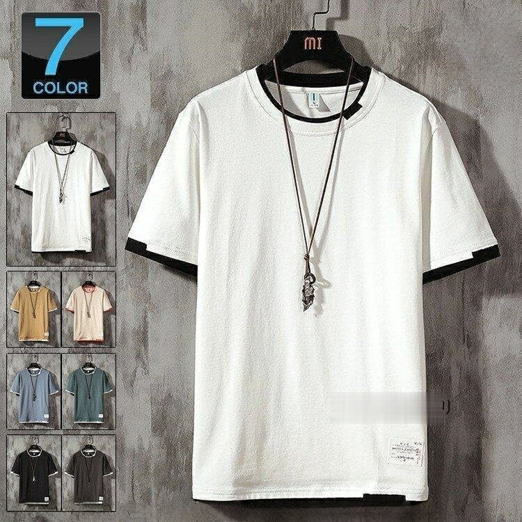 Tシャツ メンズ スリム 半袖Tシャツ トップス ティーシャツ クルーネック 夏服 フェイクレイヤード サマー素材:綿100%※日本サイズ表示ではなく、ご購入前にぜひともサイズ表をご確認ください。※お使いの画面と実際のお色に若干の差がある場合がございます。※機械による生産過程におきまして、どうしても生地を織る際の糸の継ぎ目や多少のほつれ、または色ムラなどが生じている場合がございます。※製造工程の過程による、小さなほつれ、微小な縫製のずれなどの返品対応は致しかねます。ご了承ください。※ベルト、飾りやインナーなどは含みません。Tシャツ メンズ スリム 半袖Tシャツ トップス その他 新作 白 黒 ダークグレー ブルー デニムブルー ベージュ 杏色 M L XL 2XL 3XL 4XL