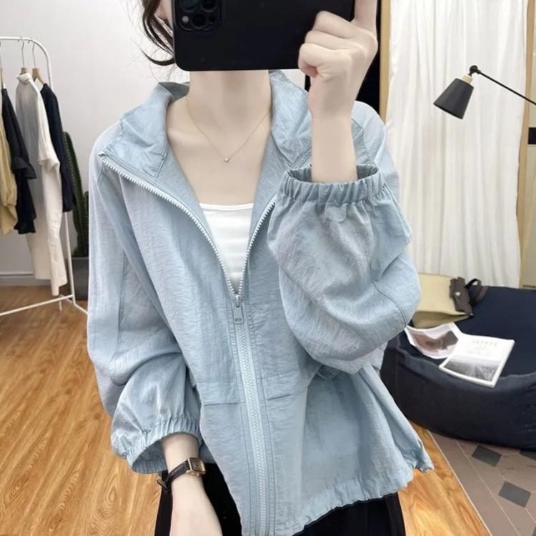ブルゾン ジャケット レディース マウンテン UVカットパーカー 防風 防水 韓国 フードなし ジップアップ 長袖 アウター カジュアル 軽い 薄手 ショート丈 ライトアウター 春 ゆったり