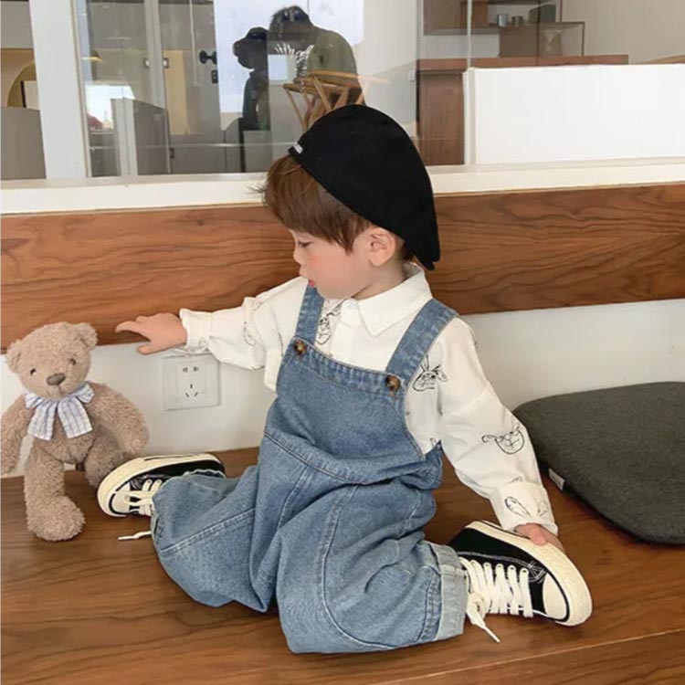 TRIRINGO SHOPの子供服 小学生 キッズ オーバーオール デニム サロペット 90cm つなぎ 女の子 100cm ジーパン デニムパンツ ロングパンツ オールインワン 男の子 110cm 14 130cm 120cm｜アングル3