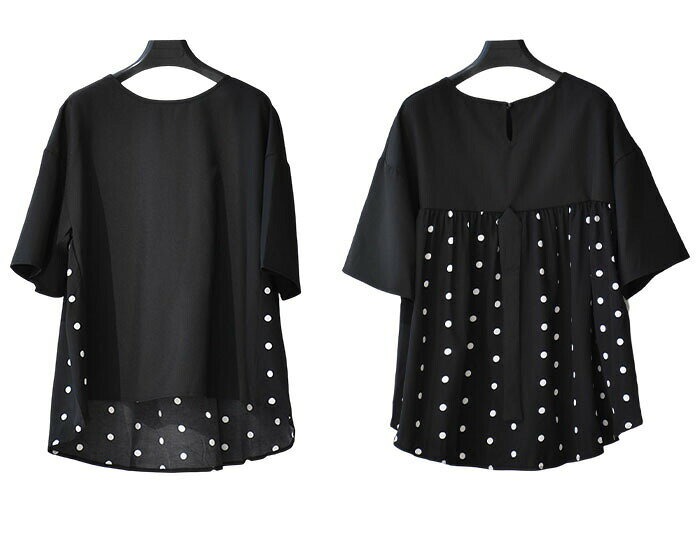 TRIRINGO SHOPのtシャツ レディース ブラウス チュニックブラウス チュニック 半袖シャツ トップス プルオーバー 水玉柄 クルーネック 大人可愛い 大きいサイズ カジュアル キレイめ 森ガール｜アングル2
