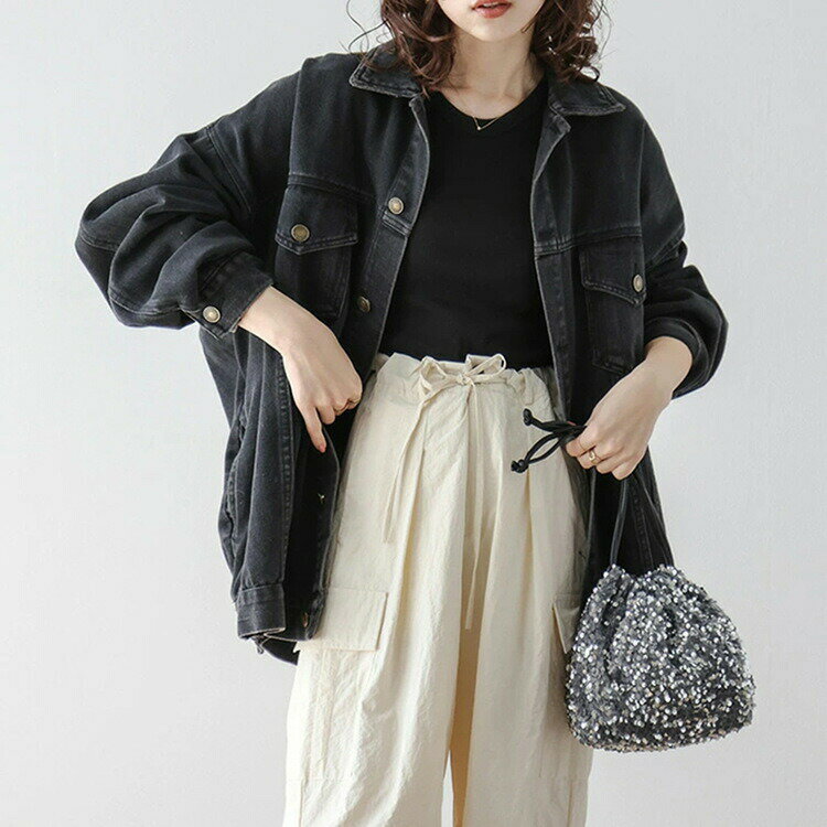 デニムジャケット ボリューム袖 ミドル丈 大人女子 レディース アウター 長袖 コート ダウンジャケット Gジャン