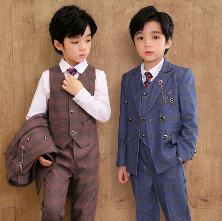 Rakuten - 子どもスーツ キッズスーツ タキシード 入学式 入園式 卒園式 結婚式 男の子スーツ フォーマルスーツ 子供 ベビースーツ ジャケット+ベスト+パンツ 5点セット セットアップ チェック柄