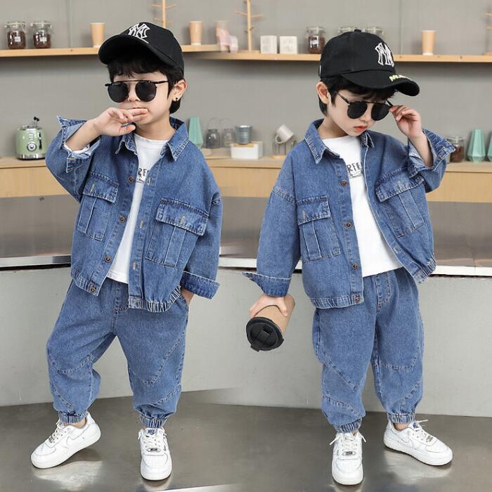 Rakuten - 子供デニムセットアップデニムジャケット+ジーンズキッズGジャンブルゾンデニムパンツロング丈普段着舞台ダンス衣装2色カジュアル男の子通学アメカジヒップホップジャズダンス衣装?