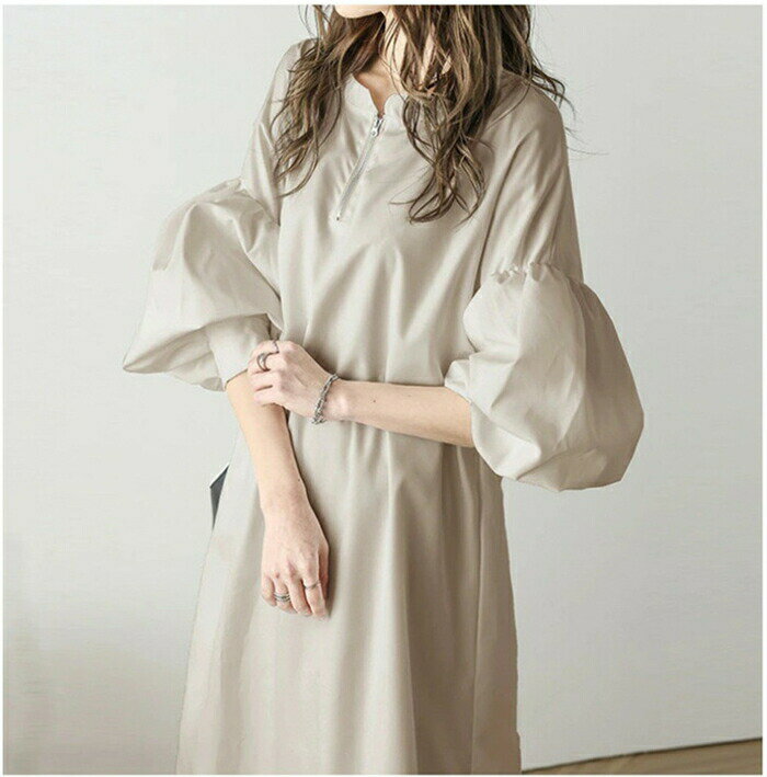 ぽわん袖 ワンピース レディース 秋 長袖 きれいめ ドルマンスリーブ ロングワンピース ロング丈 ハーフジップ ワンピ 無地 プルオーバー 大人 可愛い ゆ ナチュラル カジュアル 春夏秋