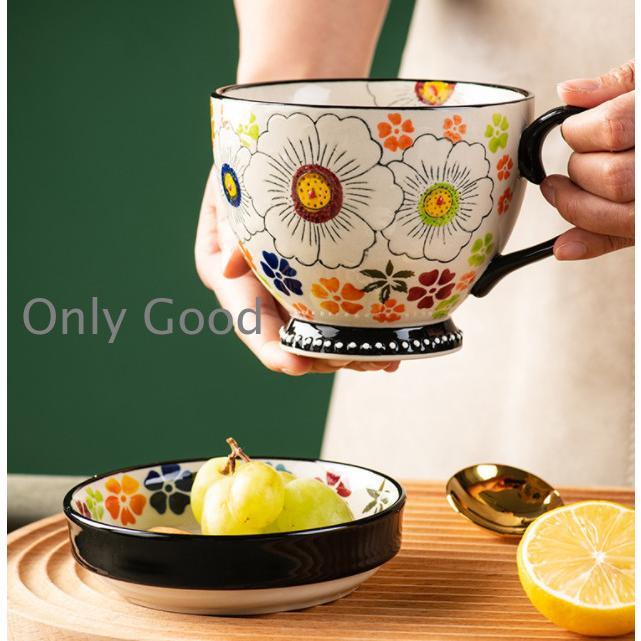 TRIRINGO SHOPのマグカップ 陶器 かわいい おしゃれ 和モダン シンプル 珈琲カップ 北欧 カフェ スリム 和風 水彩花 焼き物 陶芸 コーヒーカップ 家族用 ティーカップ 和食器｜アングル2