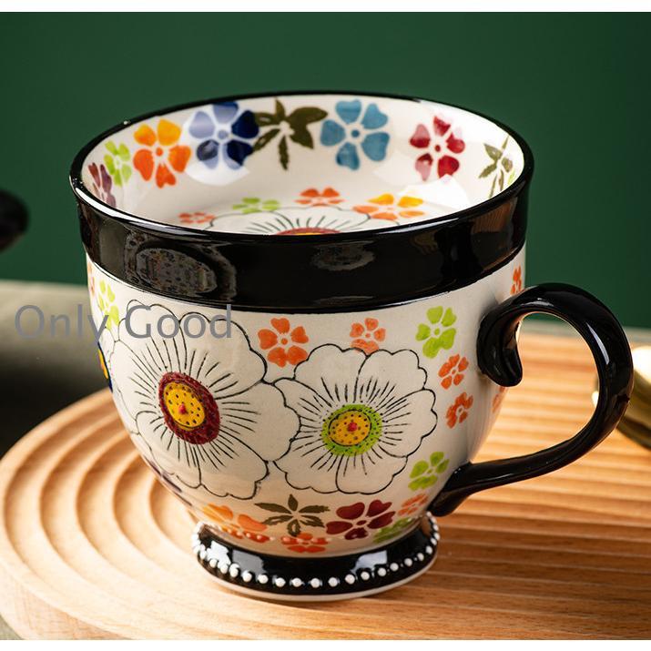 TRIRINGO SHOPのマグカップ 陶器 かわいい おしゃれ 和モダン シンプル 珈琲カップ 北欧 カフェ スリム 和風 水彩花 焼き物 陶芸 コーヒーカップ 家族用 ティーカップ 和食器｜アングル3