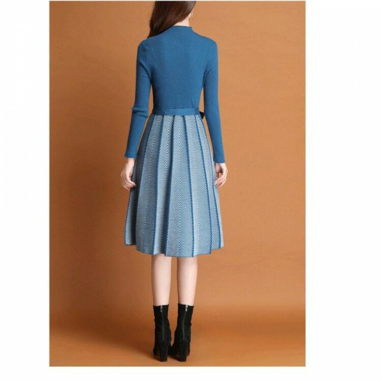 ニットワンピース レディース 40代 秋冬 きれいめ 膝丈ワンピース 長袖 リボン Aラインプリーツスカート ニット 結婚式ドレス 通勤 オシャレ 着痩せ ロング