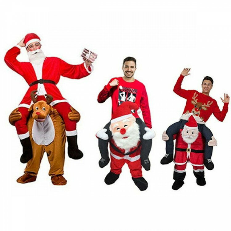 サンタクロース パーティー ライド鹿 クリスマス衣装 トナカイに乗ったサンタクロース おもしろ コスチューム 爆笑 大人用 ウケる 笑える 立体ズボン be139 ブラウン レッド 仮装