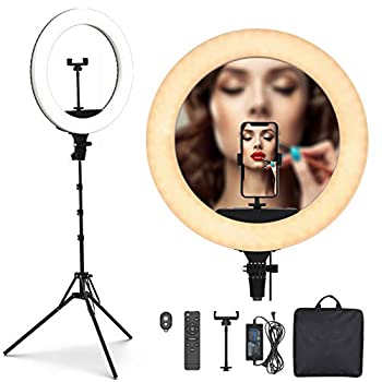 【中古】 PoplarTrees LEDリングライト 三脚スタンド付き 外径18インチ カメラ写真ビデオ用照明セット 3色モード 10段輝度調節 65W 3200-5500K 撮影照明用