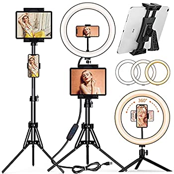 【中古】 LEDリングライト PEYOU【タブレットホルダー付き】12インチ自撮りライト 152cm三脚スタンド+卓上スタンド Web会議 撮影照明用ライト 高...