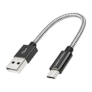 【中古】 Micro USBケーブル CableCreation 【2本セット】 USB 2.0 to Micro USB 高速充電 Micro B 編組ケーブル ブラック&ホワイト 0.15m