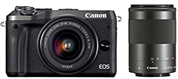 【中古】(未使用品) Canon キャノン ミラーレス一眼カメラ EOS M6 ダブルズームキット (ブラック) EF-M15-45mm EF-M55-200mm 付属 EOSM6BK-WZK