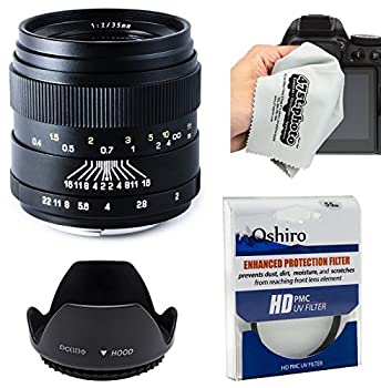 【中古】 Oshiro 35mm f2 LD UNC ALワイド角度フルフレームプライムレンズフード UVフィルター マイクロファイバー布付きCanon EOS 70d 60d 50d